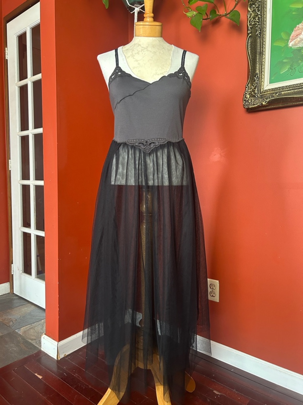 Intimately Free People Women's Black and Gray Layered Tulle Overlay Maxi Dress